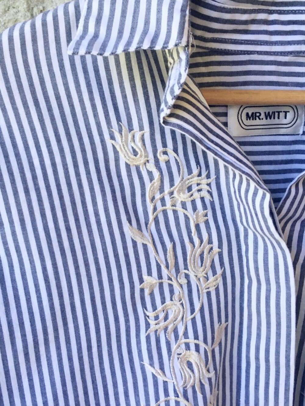 Vintage Pinstripe Button Down with Embroidery Details